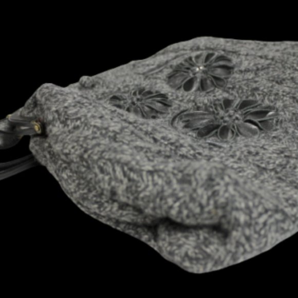 Vintage Moschino Womens Handbag Shoulder Bag Floral Wool Cable Knit Leather Trim - Picture 5 of 12